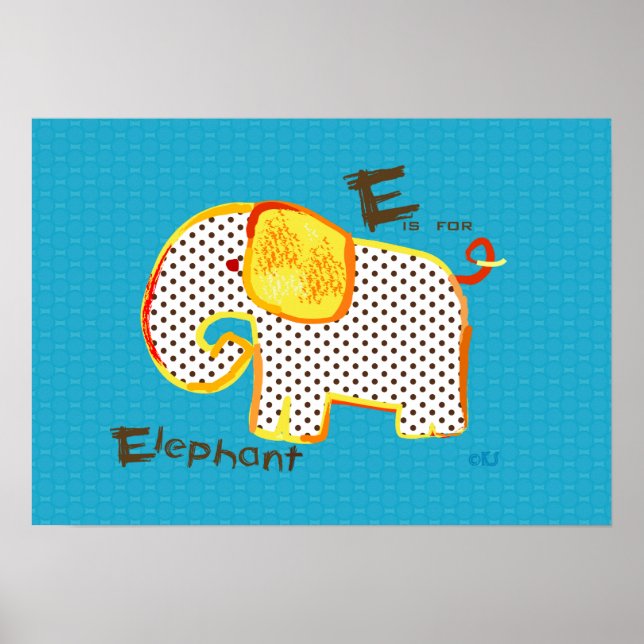 "E är för elefant" poster digitalmålning (Framsidan)