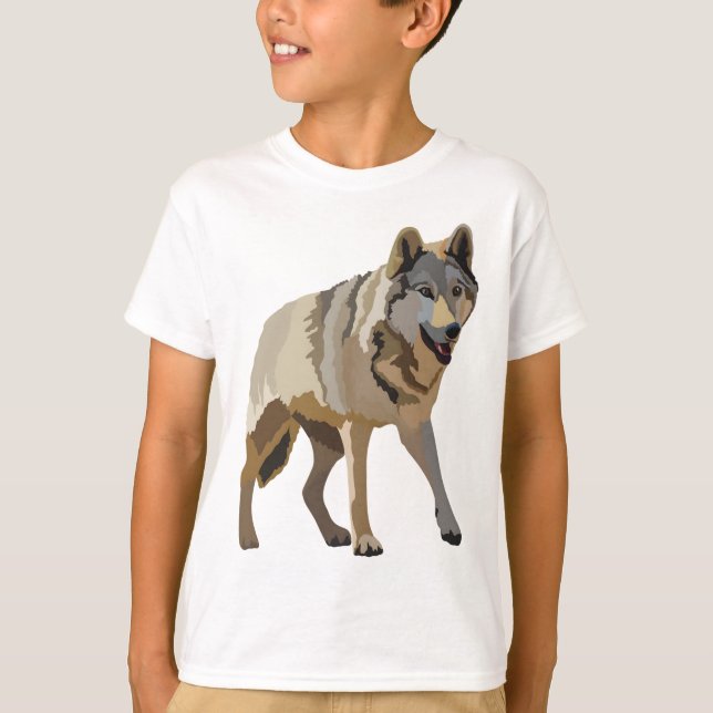 E är för Eurasisk Varg .Varg Illustration Majestic T Shirt (Framsida)