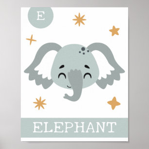 E är till Elephant Nursery, Bedroom, Kids Wall Art Poster