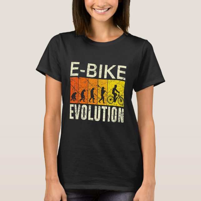 E Bike Evolution Monkey Human Development Cycle T Shirt (Framsida)