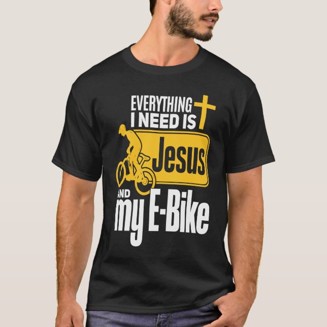 E Biker Jesus  Jesus and E Biking Religious EBiker T Shirt (Framsida)