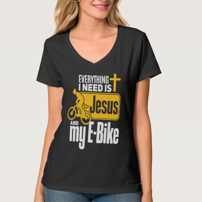 E Biker Jesus  Jesus and E Biking Religious EBiker T Shirt (Framsida)
