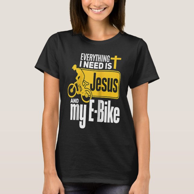 E Biker Jesus och E Biking Religiösa EBiker T Shirt (Framsida)