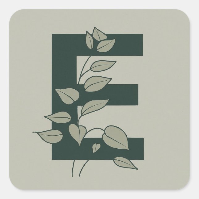 E Botaniskt monogram Fyrkantigt Klistermärke (Framsida)
