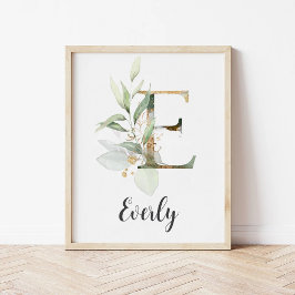 E Brev Monogram Greenery Nursery Namn Wall Skriv u Poster