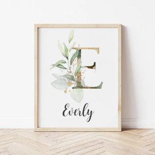 E Brev Monogram Greenery Nursery Namn Wall Skriv u Poster