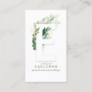 E Brev Monogram Guld Greenery Löv Elegant Visitkort