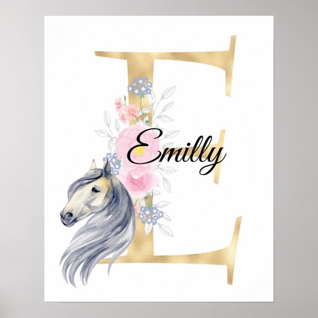 E brev personlig namn monogram med häst poster (Framsidan)