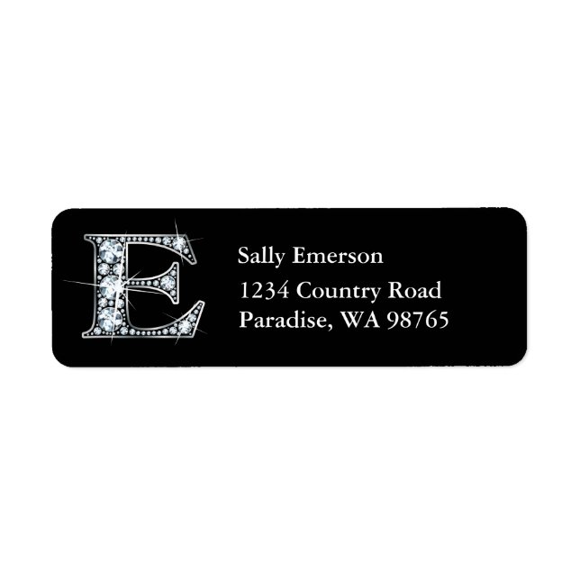 "E" Diamond Bling Monogram Returadressetikett Returadress Etikett (Framsidan)