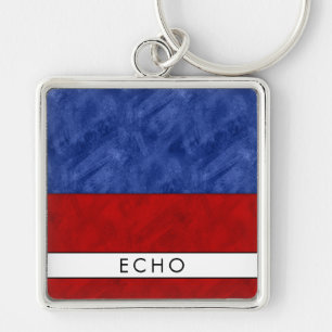 E Echo Nautical Signal Flagga + ditt namn Fyrkantig Silverfärgad Nyckelring