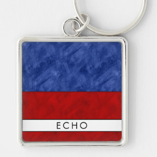 E Echo Nautical Signal Flagga + ditt namn Fyrkantig Silverfärgad Nyckelring