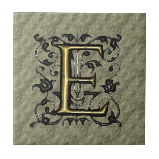 E - Embossed Vintage Monogram Kakelplatta (Framsidan)