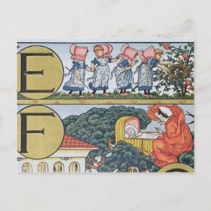 E-F, från ett alfabet baserat på Nursery Rhymes Vykort