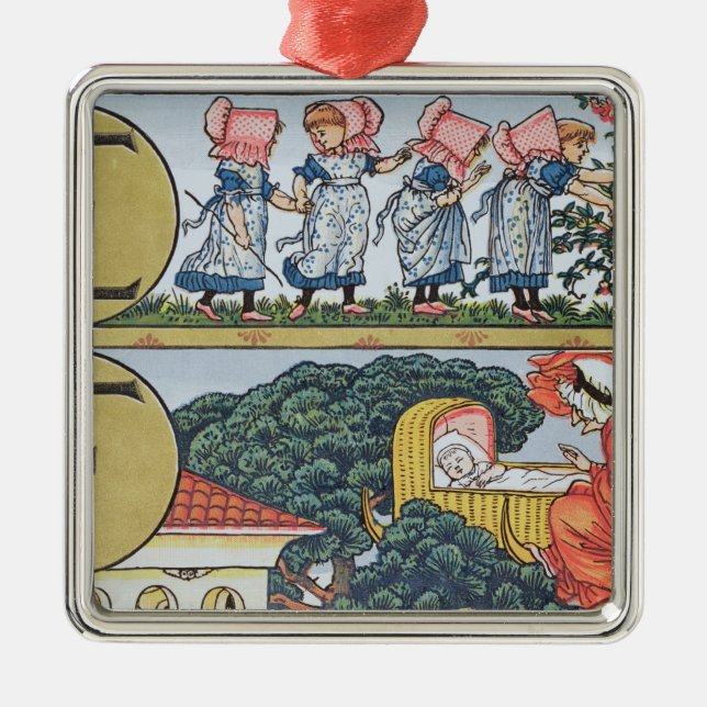 E-F från ett alfabet som baseras på barnkammare, Julgransprydnad Metall (Framsidan)