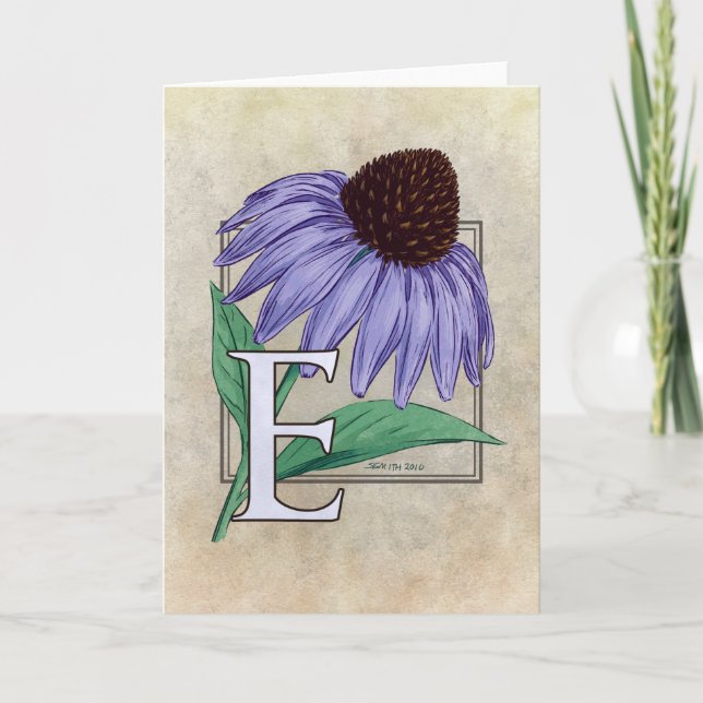 E för Echinacea Flower Monogram-kort Anteckningskort (Framsida)