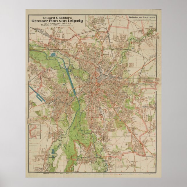 E. Gaebler’s Grosser Plan von Leipzig (1943) Poster (Framsidan)