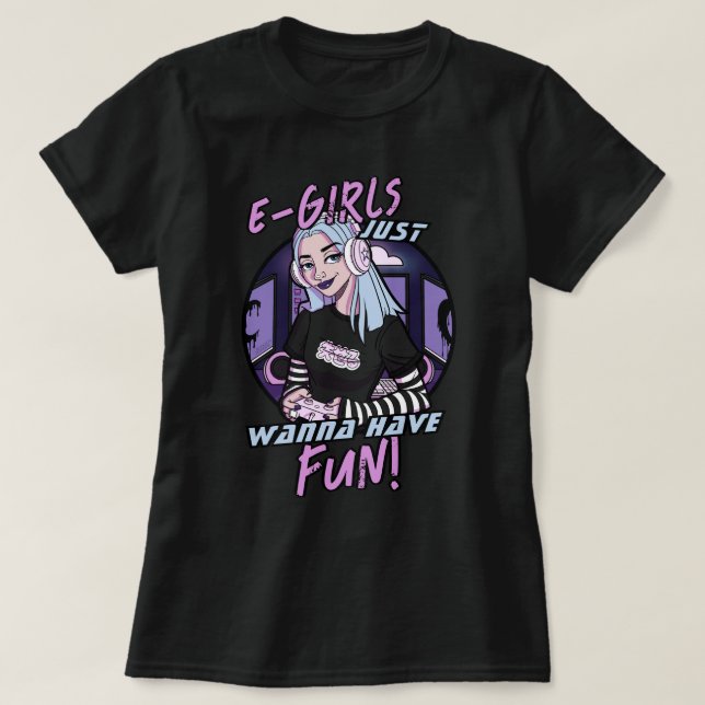 E-Girls Coola Puple Tecknad Gamer Girl T Shirt (Design framsida)