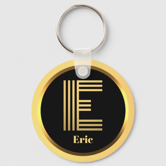 E Guld Monogrammed Brev Personlig Keychain Nyckelring (Framsida)