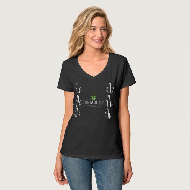 e: Kvinnor Basic V-ringad T-shirt (Svart Vivid) (Hel framsida)