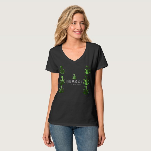 e: Kvinnors Basic V-ringad T-shirt (Svart Vivid) (Hel framsida)