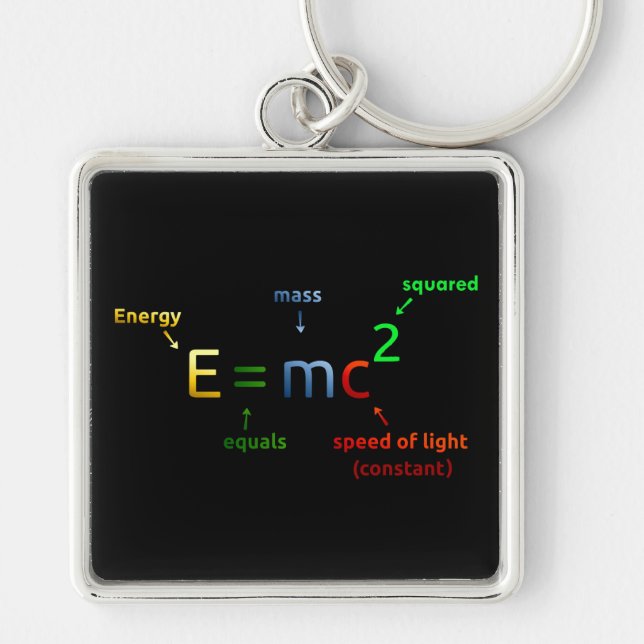 E = MC^2. E likställer kvadrerade MC Fyrkantig Silverfärgad Nyckelring (Framsidan)