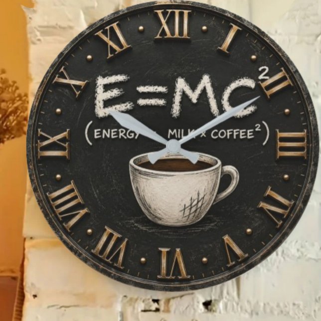 E = MC² Coffee Funny Science Coffee Lover Decor Stor Klocka (Skapare uppladdad)