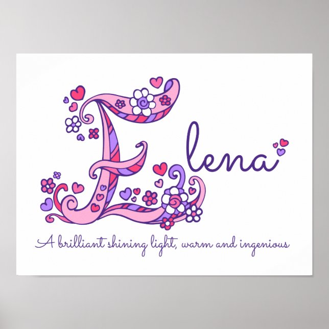 E monogram art Elena Flickor namn poster (Framsidan)