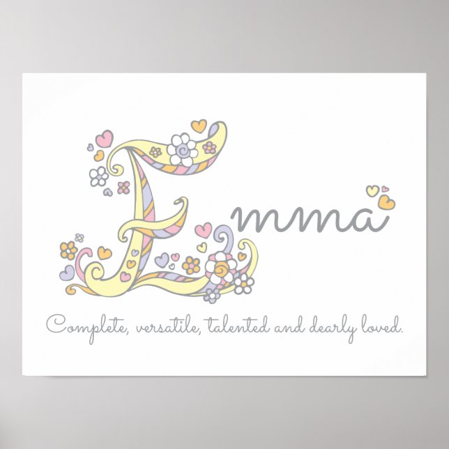 E monogram art Emma Flickor namn poster (Framsidan)