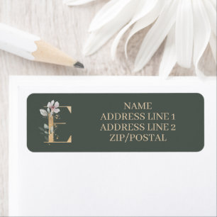 E Monogram Blommigt Personlig Returadress Etikett