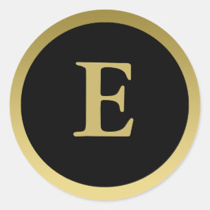 E: Monogram E Elegant Guld och svart Sticker Runt Klistermärke