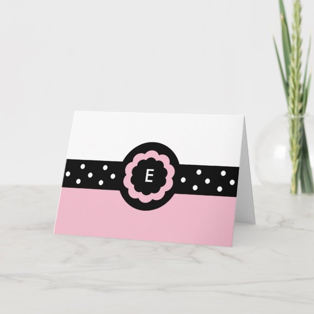 E: Monogram E-prickkort för Rosa och vita kort (Framsida)