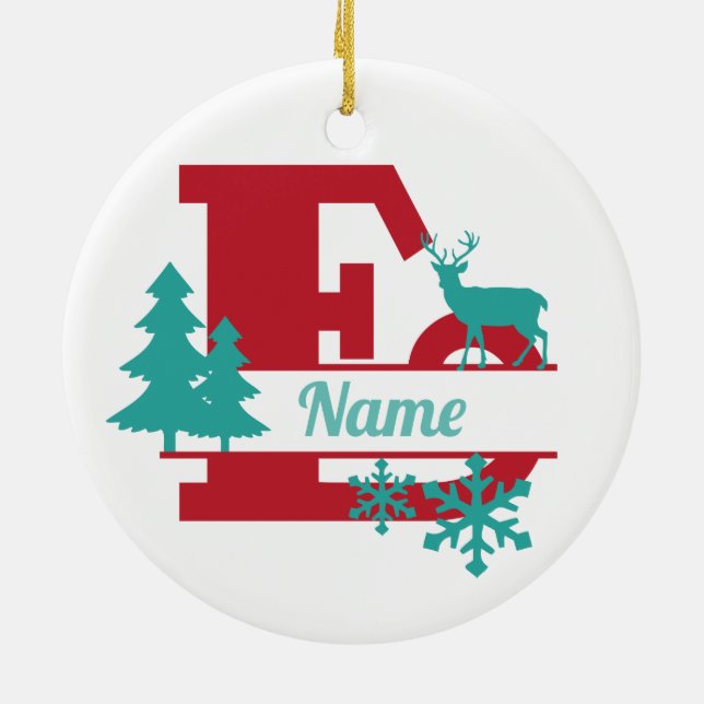 E Monogram Initial jul Träd Ornament i Helgdag (Baksidan)