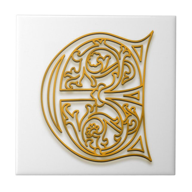 E Monogram "Irish Guld" Ceramic Tile Kakelplatta (Framsidan)