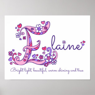 E monogram konst Elaine-flickor namn poster