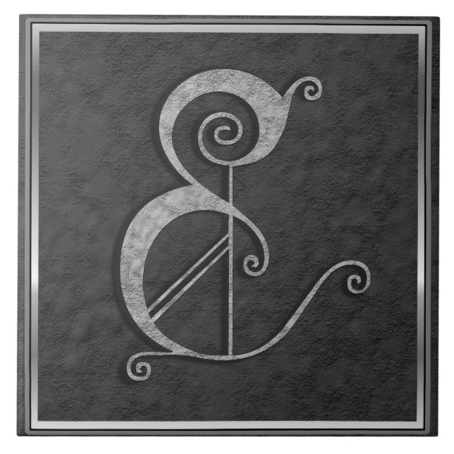 E Monogram "Medieval Grått Stone" keramiskt platto Kakelplatta (Framsidan)