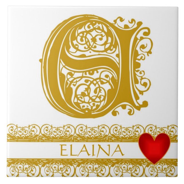 E Monogram Namn Guld Snöre Red Heart Template Tile Kakelplatta (Framsidan)