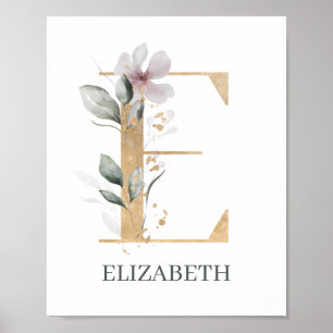 E Monogram-Personlig för Blommigt Poster