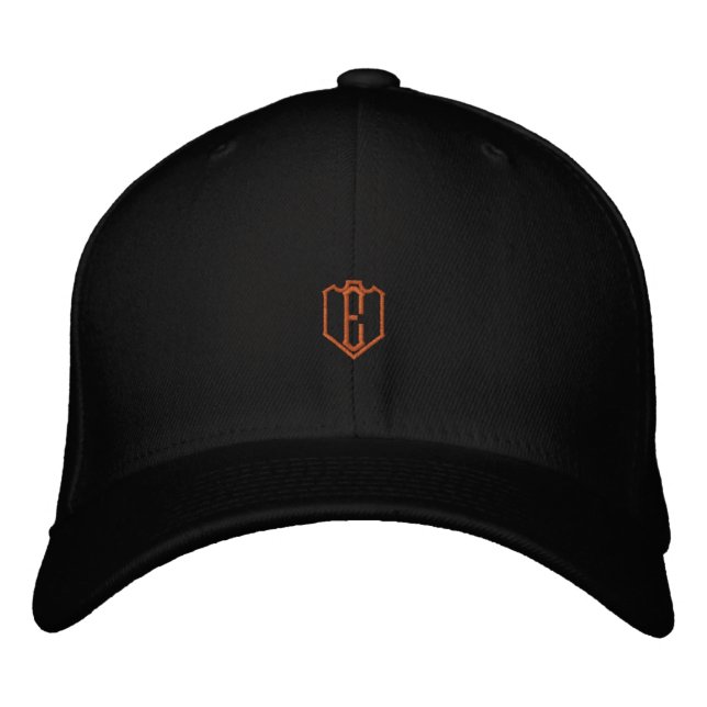 E Monogram Svart-Hat Flexfit Ull Stor XL Stylish Broderad Keps (Framsida)