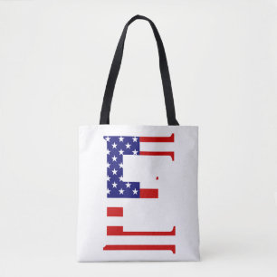 E Monogram täckt över USA flagga Tygkasse