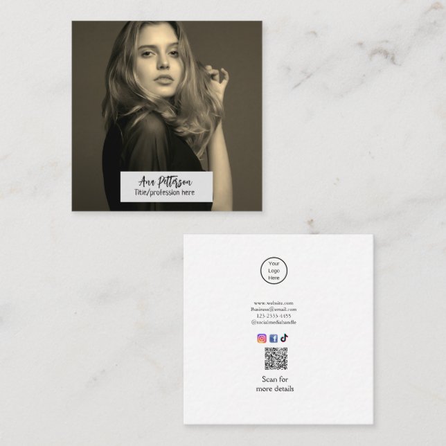E-post för professionell-fotot QR-webbplats social Fyrkantigt Visitkort (Fram/baksida)