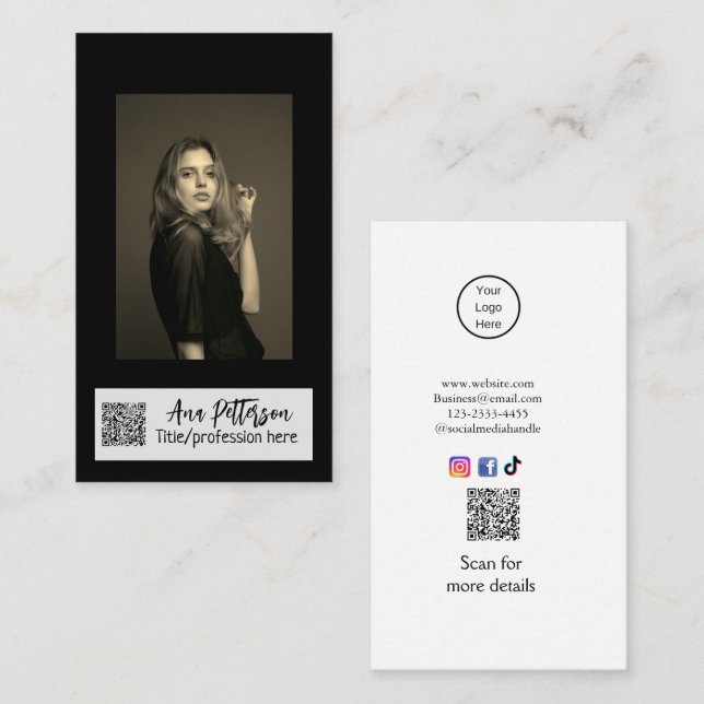 E-post för professionell-fotot QR-webbplats social Visitkort (Fram/baksida)
