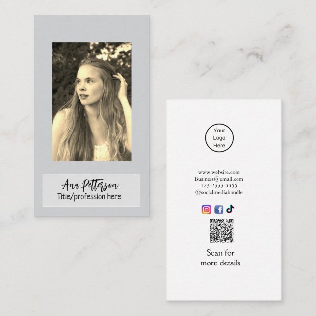 E-post för professionell-fotot QR-webbplats social Visitkort (Fram/baksida)
