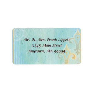 E-postetiketter - Fleur di Lys Damask 2 Blue Adressetikett