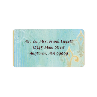 E-postetiketter - Fleur di Lys Damask 2 Blue Adressetikett
