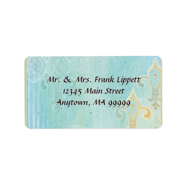 E-postetiketter - Fleur di Lys Damask 2 Blue Adressetikett (Framsidan)