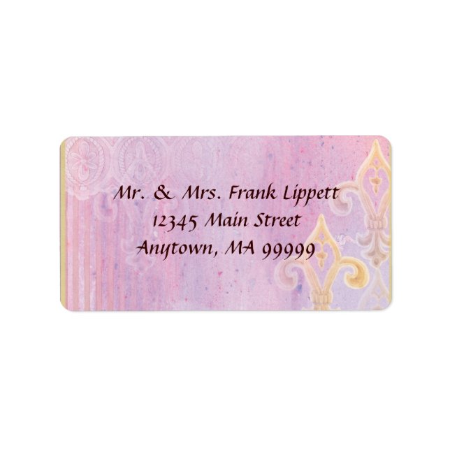 E-postetiketter - Fleur di Lys Damask 2 Blue Adressetikett (Framsidan)