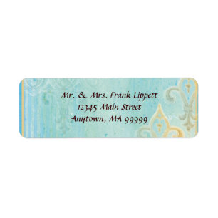 E-postetiketter - Fleur di Lys Damask 2 Blue Returadress Etikett