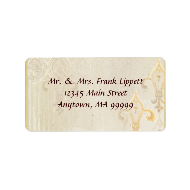 E-postetiketter - Fleur di Lys Damask 2 Cream Adressetikett (Framsidan)