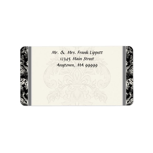 E-postetiketter - Fleur di Lys Damask - Black Adressetikett (Framsidan)