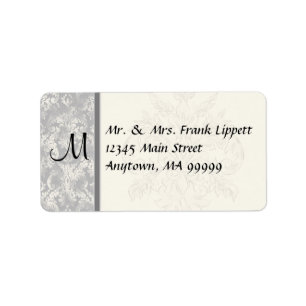 E-postetiketter - Fleur di Lys Damask - Grått Adressetikett